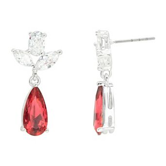 Brilliance Silver Tone Cubic Zirconia & Fuchsia Crystal Drop Earrings
