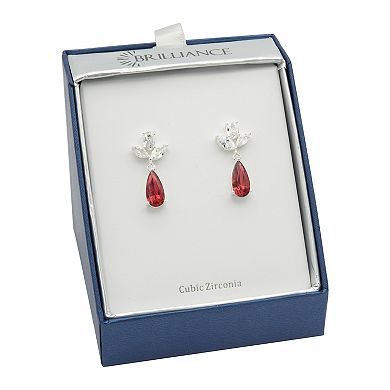 Brilliance Silver Tone Cubic Zirconia & Fuchsia Crystal Drop Earrings