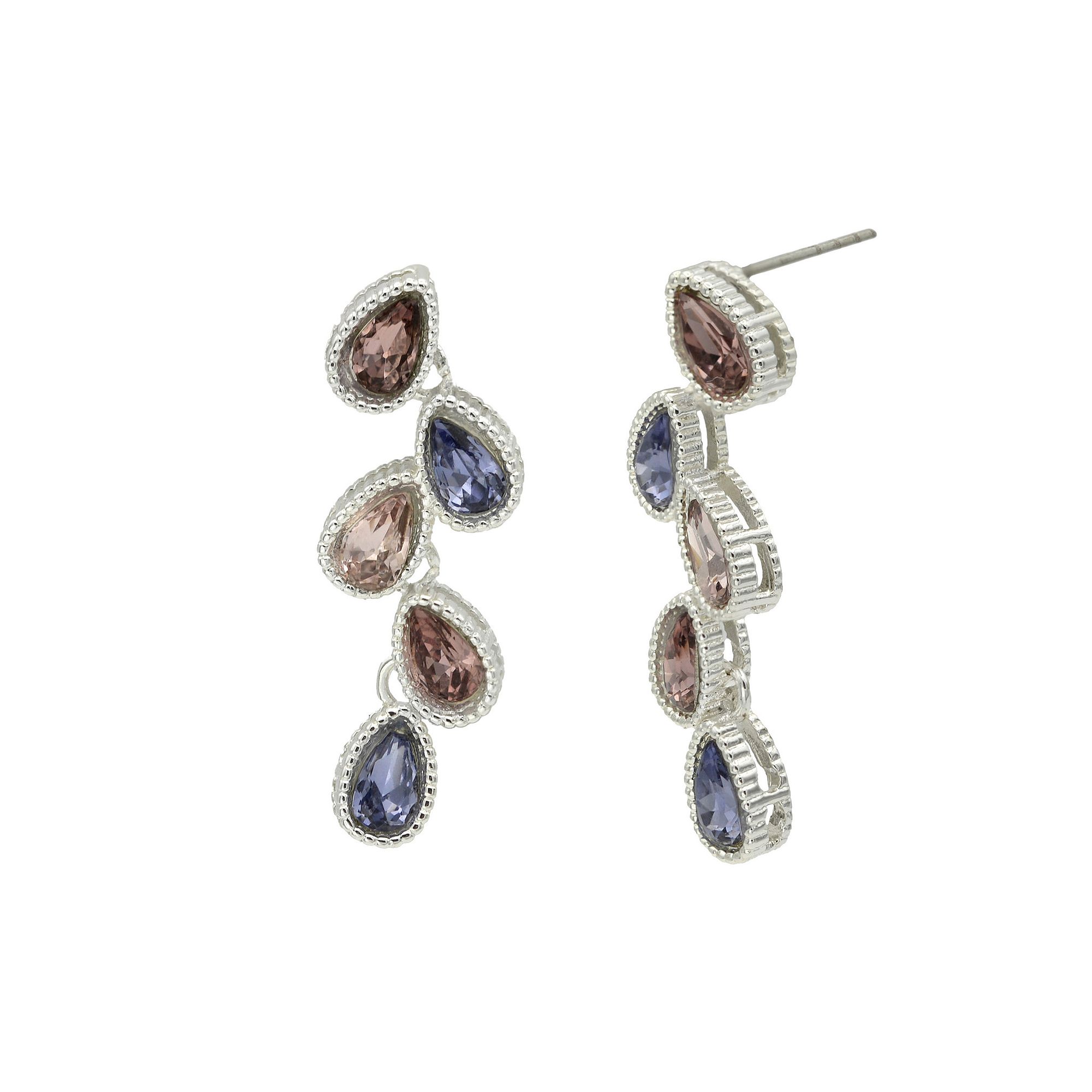 City Luxe Silver Tone Multi-Color Crystal Pear Linear Drop Earrings, Women
