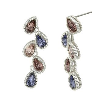 City Luxe Silver Tone Multi-Color Crystal Pear Linear Drop Earrings