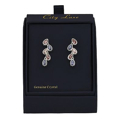 Brilliance Silver Tone Multi-Color Crystal Pear Linear Drop Earrings