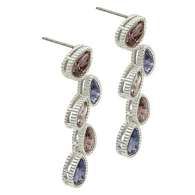 City Luxe Silver Tone Multi-Color Crystal Pear Linear Drop Earrings