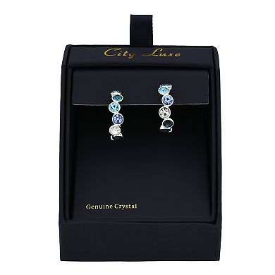 City Luxe Silver Tone Blue Gradient Crystal C-Hoop Earrings