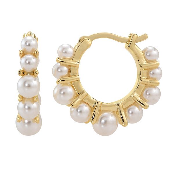 Brilliance Gold Tone Simulated Pearl Graduated Hoop Earrings