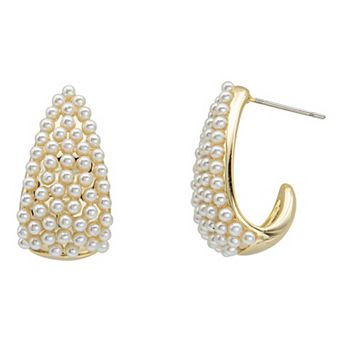 Brilliance Gold Tone Simulated Seed Pearl J-Hoop Earrings