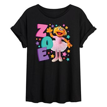 Juniors' Sesame Street Zoe Oversized Tee