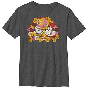 Disney's Mickey Mouse And Minnie Floral Love Boys Graphic Tee
