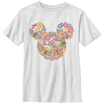 Disney's Mickey Mouse Boys 8-20 Retro Flowers and Butterflies Head Graphic Tee
