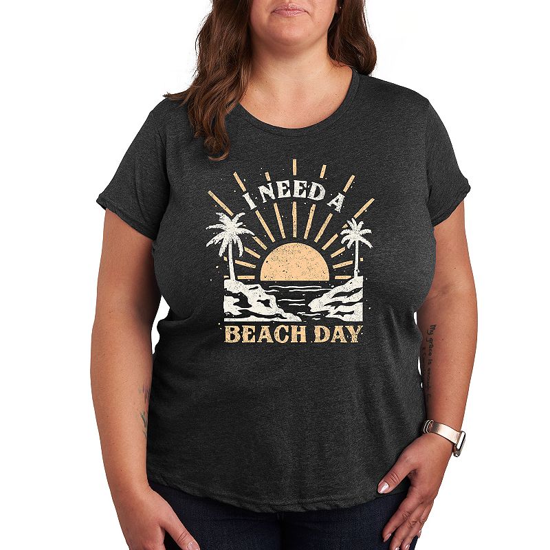 Plus I Need A Beach Day Graphic Tee, Women's, Size: 1XL, Heather Grey