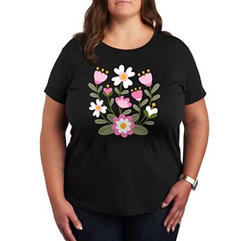 Plus Scandinavian Flower Cluster Graphic Tee