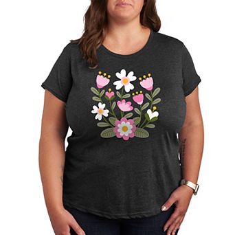 Plus Scandinavian Flower Cluster Graphic Tee