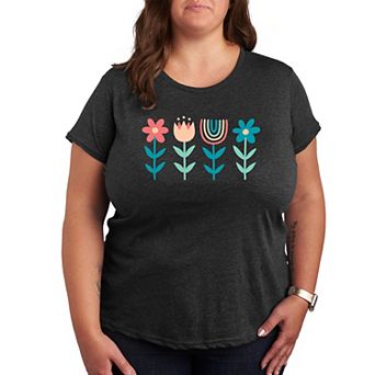 Plus Scandinavian Boho Flowers Graphic Tee