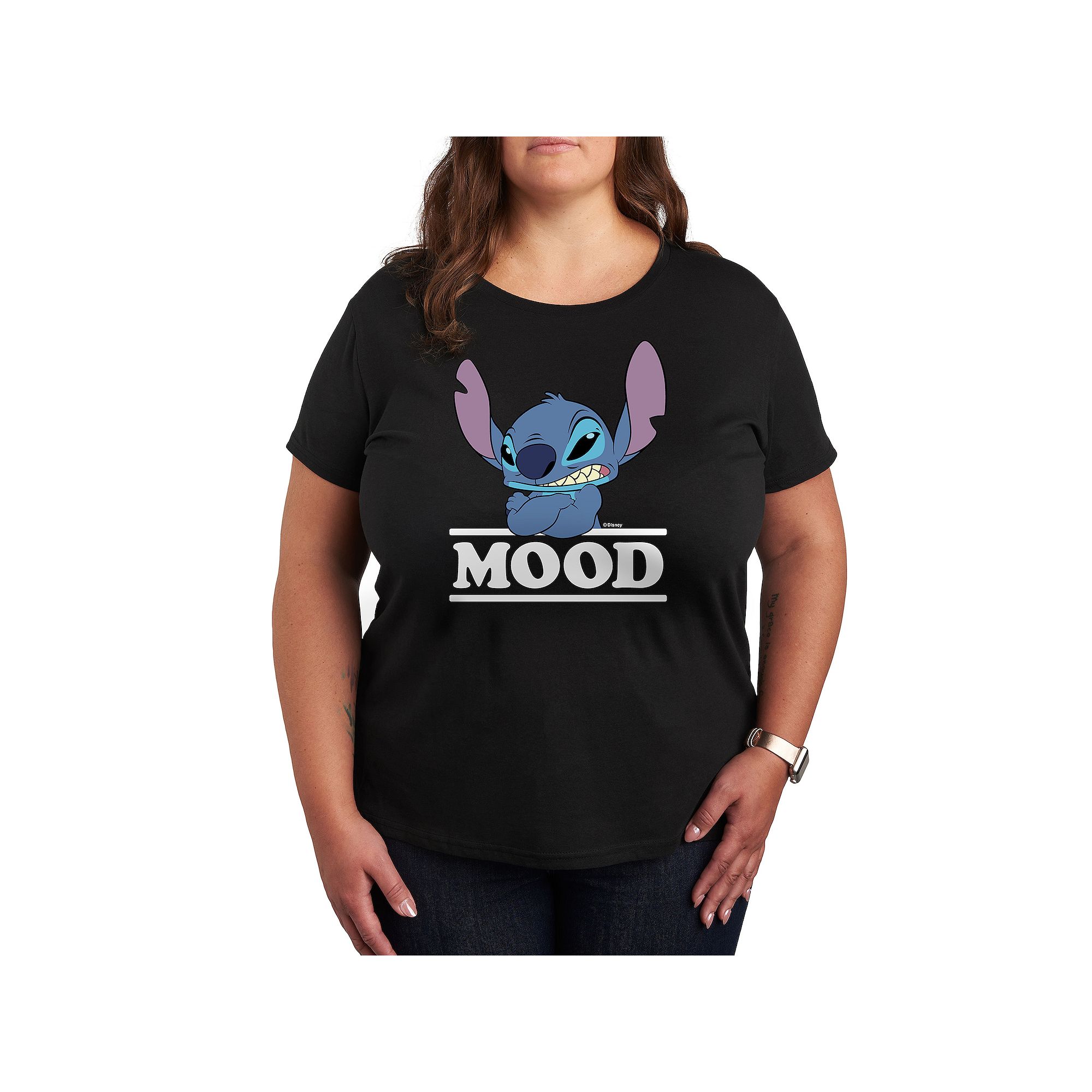 Disneys Lilo & Stitch Plus Mood Graphic Tee, Womens, Size: 1XL, Black