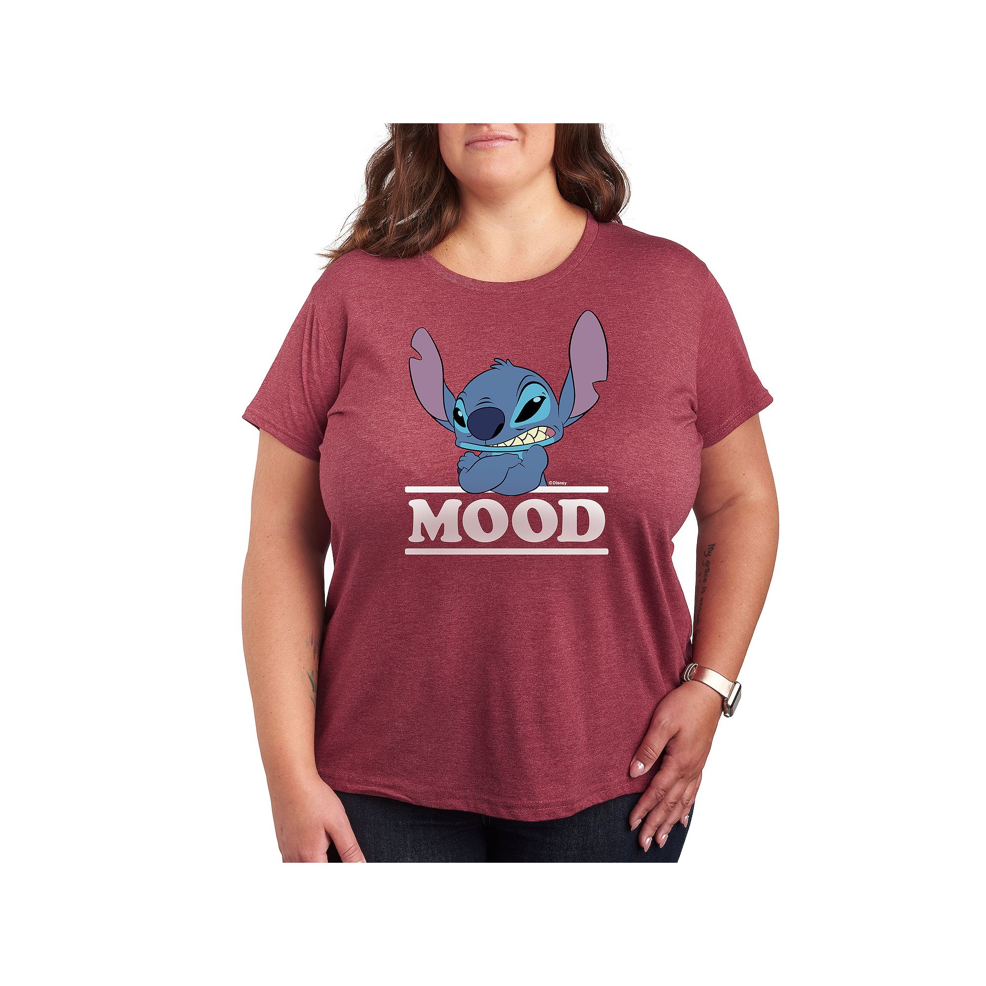 Disneys Lilo & Stitch Plus Mood Graphic Tee, Womens, Size: 1XL, Grey Dark