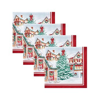 Elrene Home Fashions Storybook Christmas Village Holiday Napkin Set of 4