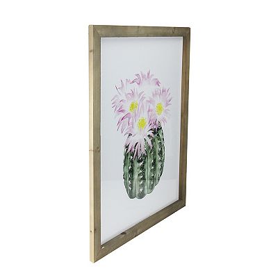 24" Pink and Yellow Cactus Decorative Wooden Framed Print Wall Art