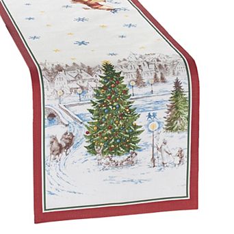 Elrene Home Fashions Santa’s Snowy Sleighride Table Runner, 13"X70"