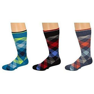 Men's Combed Cotton Socks - Argyle Pattern (3 Pair Packs)