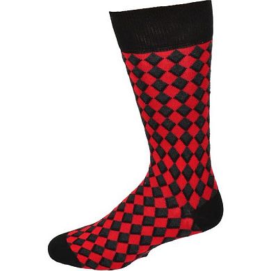 Men's Combed Cotton Crew Socks - Diamond Pattern 3 Pair Packs