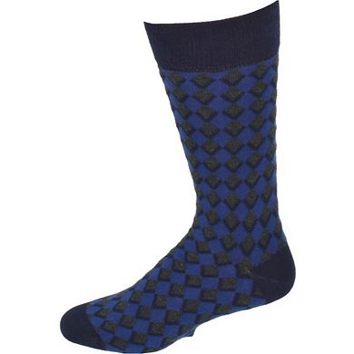Men's Combed Cotton Crew Socks - Diamond Pattern 3 Pair Packs