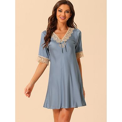 Women's Shorts Sleeves Pajamas V Neck Sleepwear Lace Trim Lounge Nightgowns