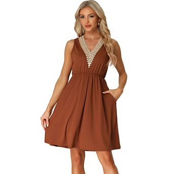 Women's Pajamas Dress Sleeveless Sleepwear V Neck Lace Trim Casual Lounge Nightgowns