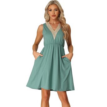 Women's Pajamas Dress Sleeveless Sleepwear V Neck Lace Trim Casual Lounge Nightgowns