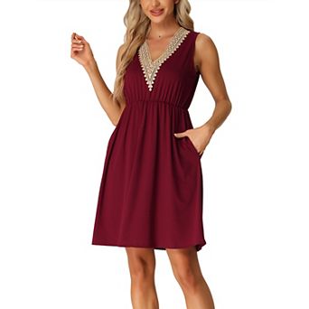 Women's Pajamas Dress Sleeveless Sleepwear V Neck Lace Trim Casual Lounge Nightgowns