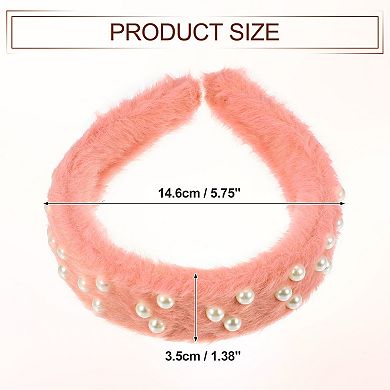 Fluffy Fuzzy Headband Solid Color Hair Band Faux Pearl Hair Bands