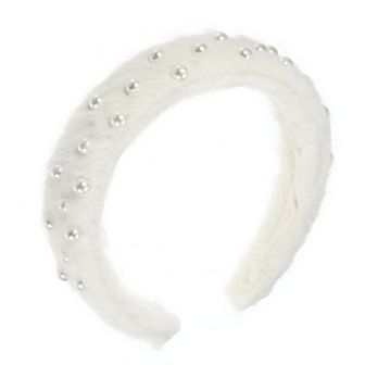 Fluffy Fuzzy Headband Solid Color Hair Band Faux Pearl Hair Bands