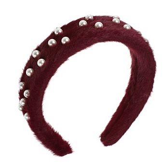 Fluffy Fuzzy Headband Solid Color Hair Band Faux Pearl Hair Bands