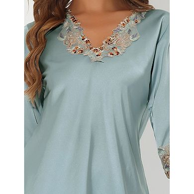 Women's Satin Pajama Set Half Sleeve Lace Trim with Long Pants 2 Piece Sleepwear Sets