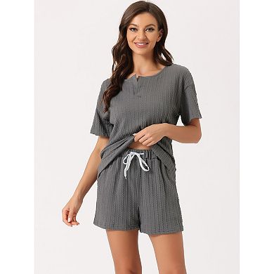 Women's Lounge Outfits With Pockets Casual Shorts Sleeves Tops With Shorts Pajama Sets