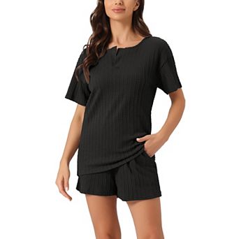 Women's Lounge Outfits With Pockets Casual Shorts Sleeves Tops With Shorts Pajama Sets