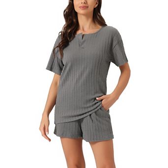 Women's Lounge Outfits With Pockets Casual Shorts Sleeves Tops With Shorts Pajama Sets