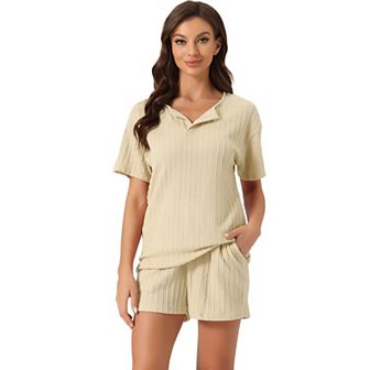 Women's Lounge Outfits With Pockets Casual Shorts Sleeves Tops With Shorts Pajama Sets