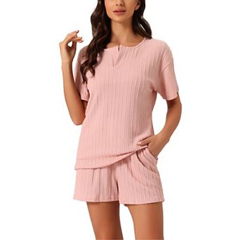 Women's Lounge Outfits With Pockets Casual Shorts Sleeves Tops With Shorts Pajama Sets
