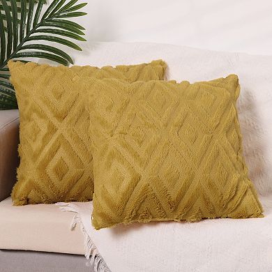 Shaggy Plush Faux Fur Throw Patterned Pillow Covers 2 Pcs 20" X 20"