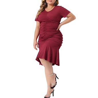 Plus Size Dress For Women Round Neck Short Sleeve Glitter Ruched Dresses