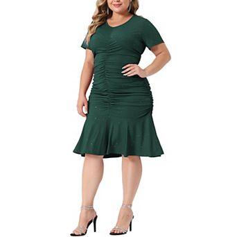Plus Size Dress For Women Round Neck Short Sleeve Glitter Ruched Dresses