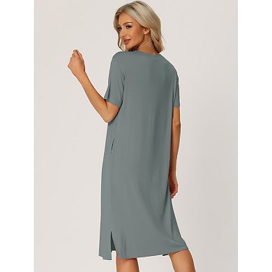Women's Casual Short Sleeve T-shirt Dress Nightshirt Nightgown Basic Sleepwear Midi Shirtdress
