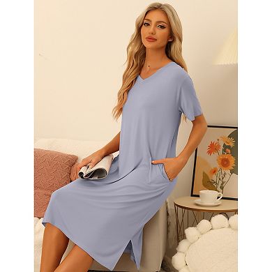 Women's Casual Short Sleeve T-shirt Dress Nightshirt Nightgown Basic Sleepwear Midi Shirtdress