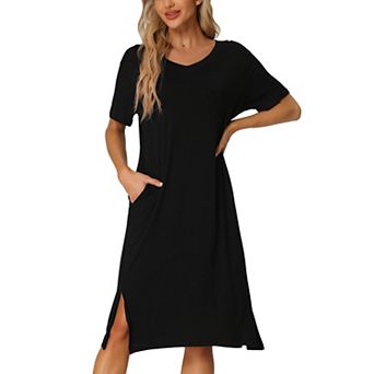 Women's Casual Short Sleeve T-shirt Dress Nightshirt Nightgown Basic Sleepwear Midi Shirtdress