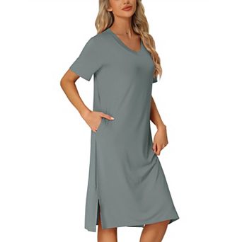 Women's Casual Short Sleeve T-shirt Dress Nightshirt Nightgown Basic Sleepwear Midi Shirtdress