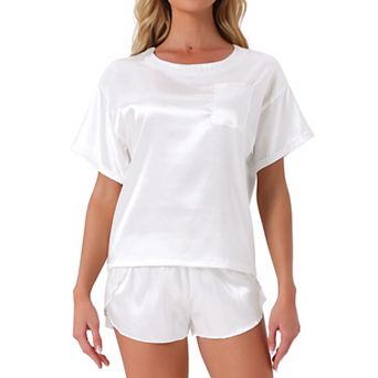 Women's Satin Pajama Set Spring Summer Short Sleeve Pullover T-shirt with Shorts Sleepwear