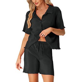 Women's Short Sleeve Button Down Shirt And Shorts Casual Outfits Loungewear
