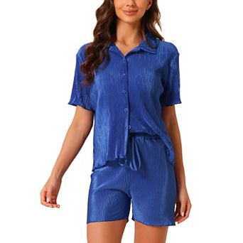 Women's Short Sleeve Button Down Shirt And Shorts Casual Outfits Loungewear