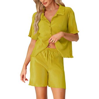 Women's Short Sleeve Button Down Shirt And Shorts Casual Outfits Loungewear