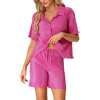Women's Short Sleeve Button Down Shirt And Shorts Casual Outfits Loungewear