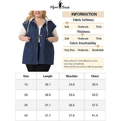 Plus Size Denim Jackets For Women Drawstring Hood Utility Long Jean Jacket Vests